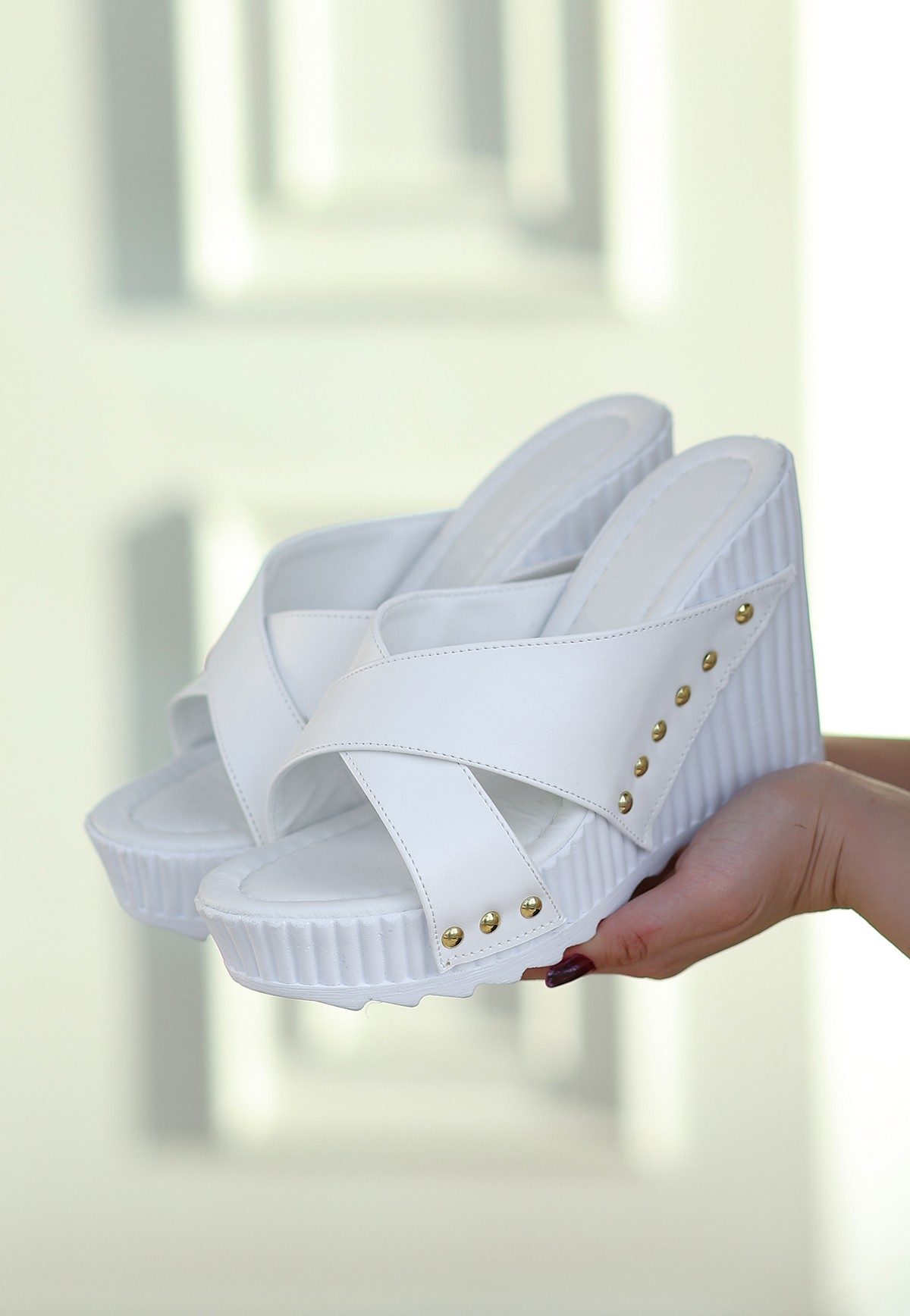 White Skin Padded Heel Slippers