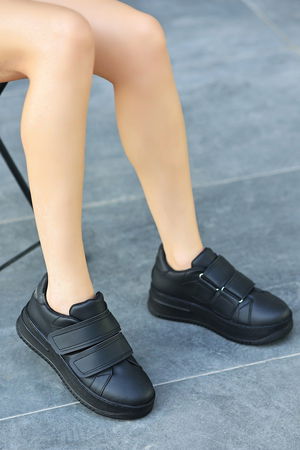 Black Skin Velcro Sneakers