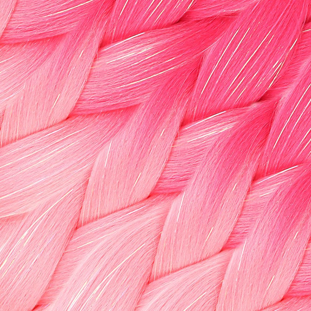 Silvery Dark Pink / Pink / Candy Pink Color Transition Braided Hair 100 Gr.