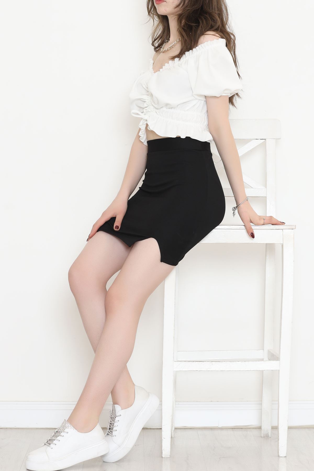 Double Slit Mini Skirt Black