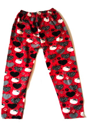 Women's Fleece Pajama Bottoms Thermal Feature Red Heart Pattern Plus Size Home Wear Pocketless