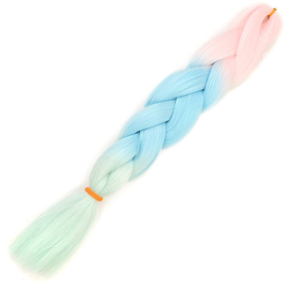 Silvery Candy Pink / Light Blue / Water Green Color Transition Braided Hair 100 Gr.