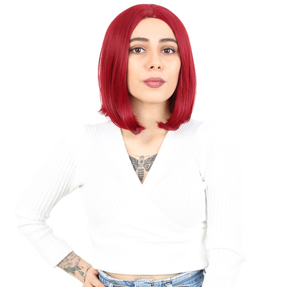 Kanekalon Fiber Synthetic Wig Short Straight / Red with bangs