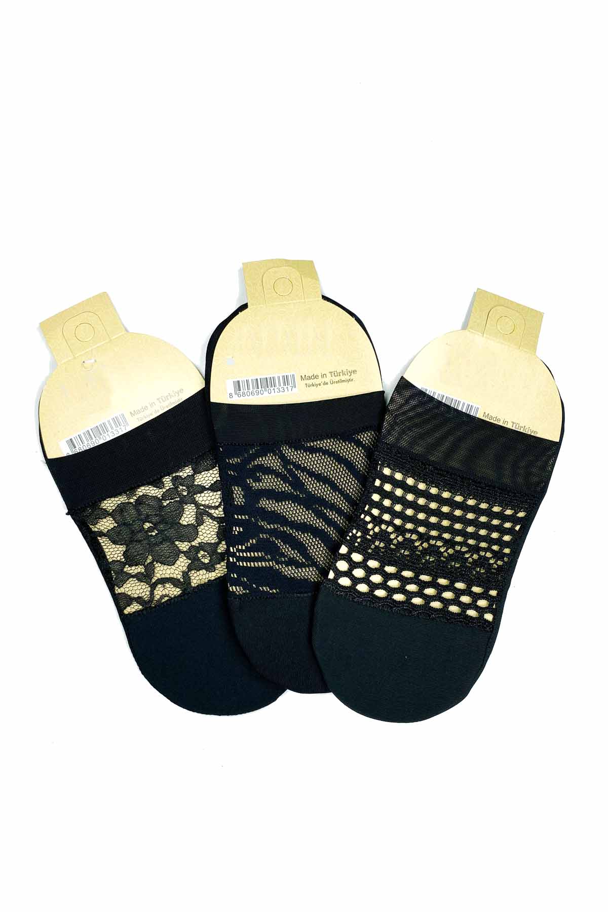 3 Pcs Front Transparent Women's Fancy Patterned Babet Socks