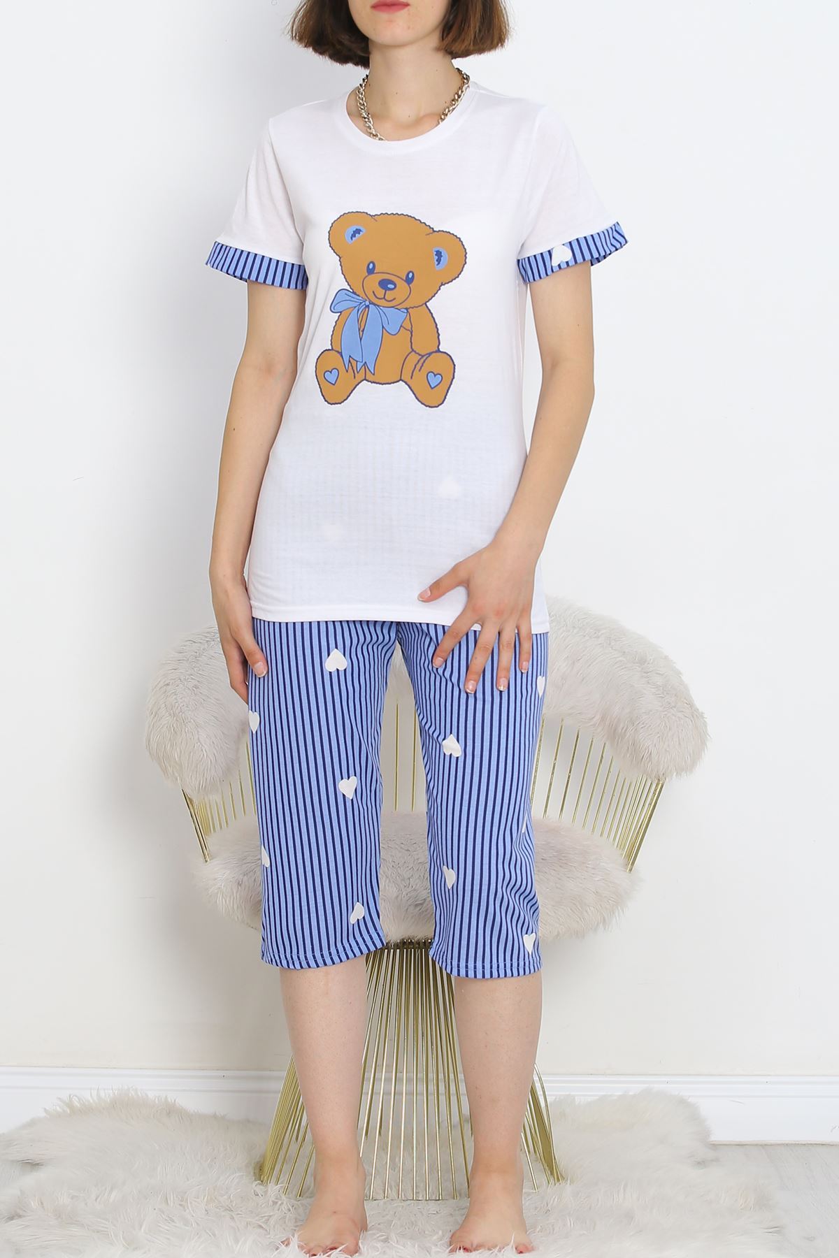 Capri Pajama Set WhiteBlue