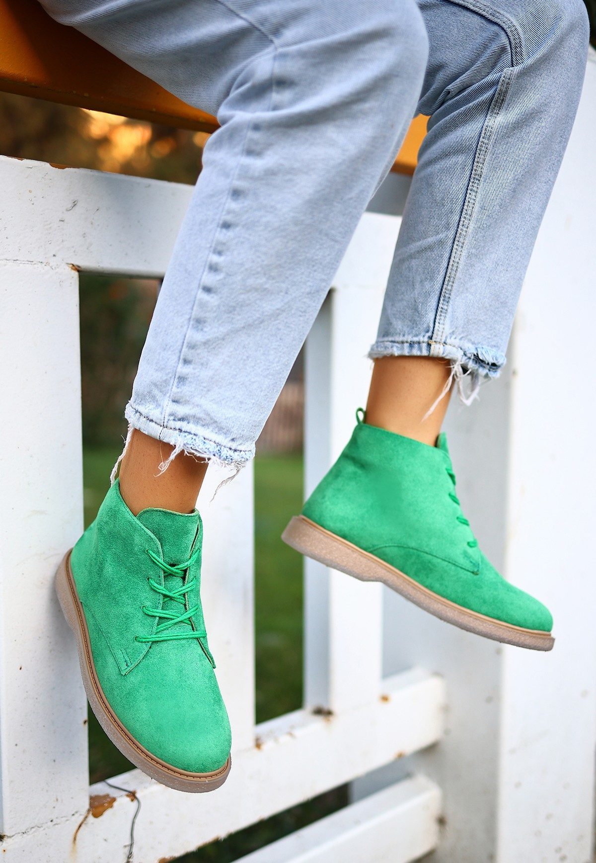 Green Suede Lace-up Boots