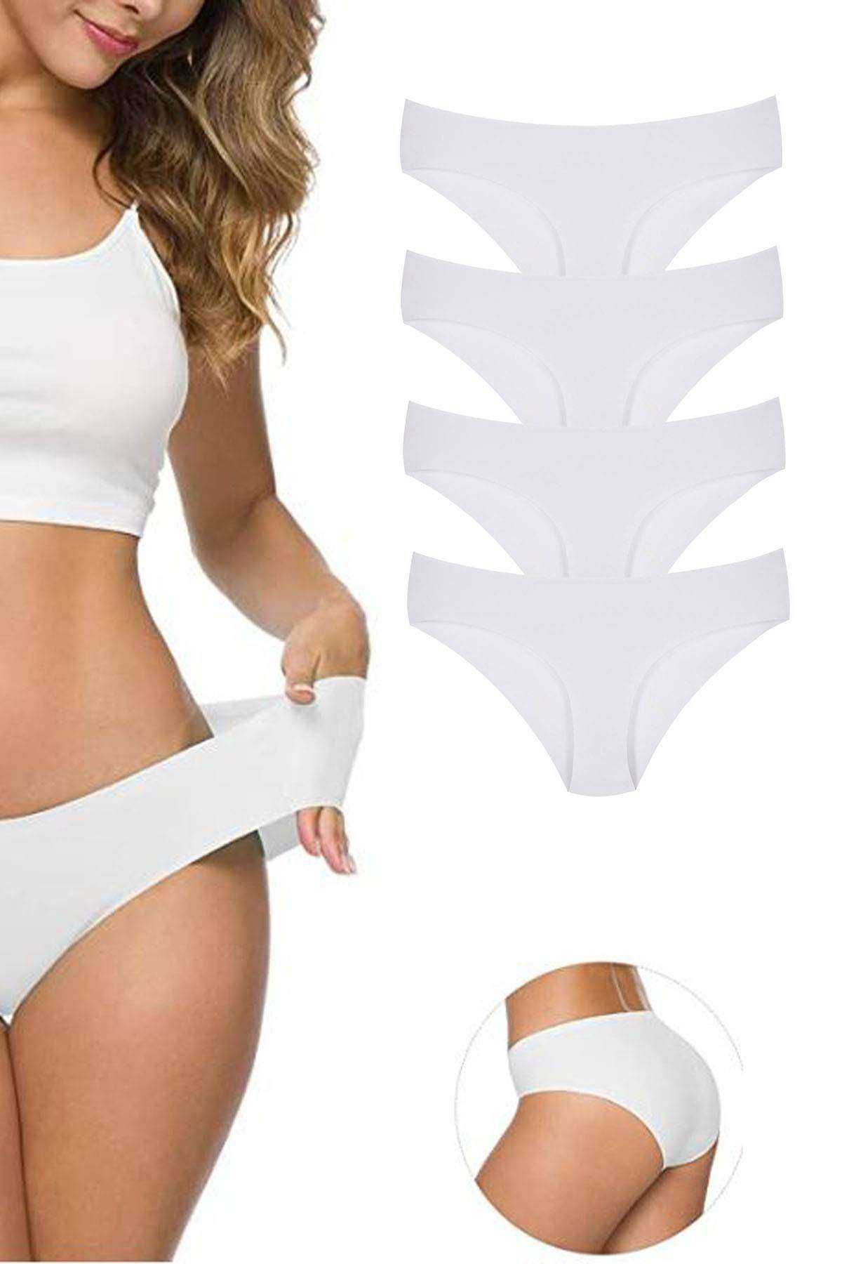 4Pcs Women's Seamless Laser Cut Stretchy Non-marking Panties White