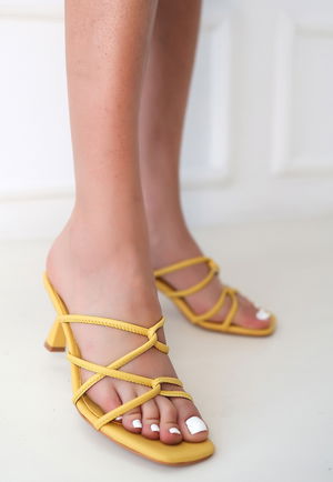 Yellow Skin Heeled Slippers