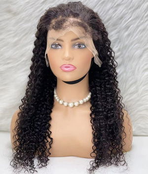 Real Hair Front Lace Tulle Wig / Water Wavy Look / Natural 65/70cm