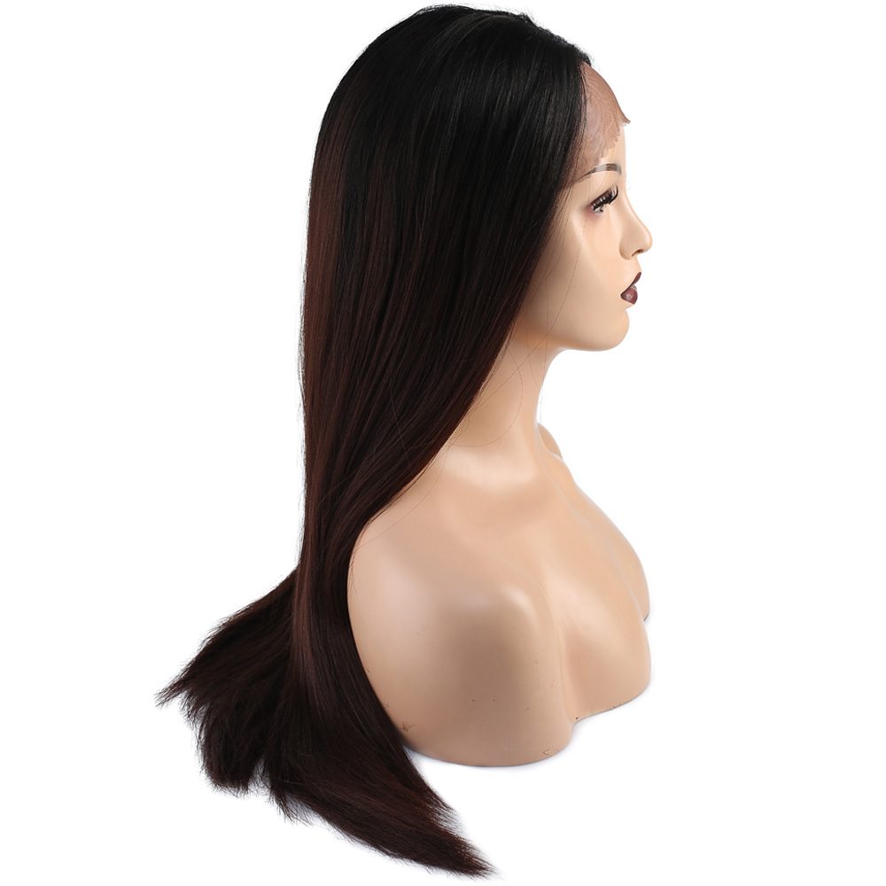 Straight Kanekalon Fiber Synthetic Tulle Wig / Black / Dark Brown Ombré