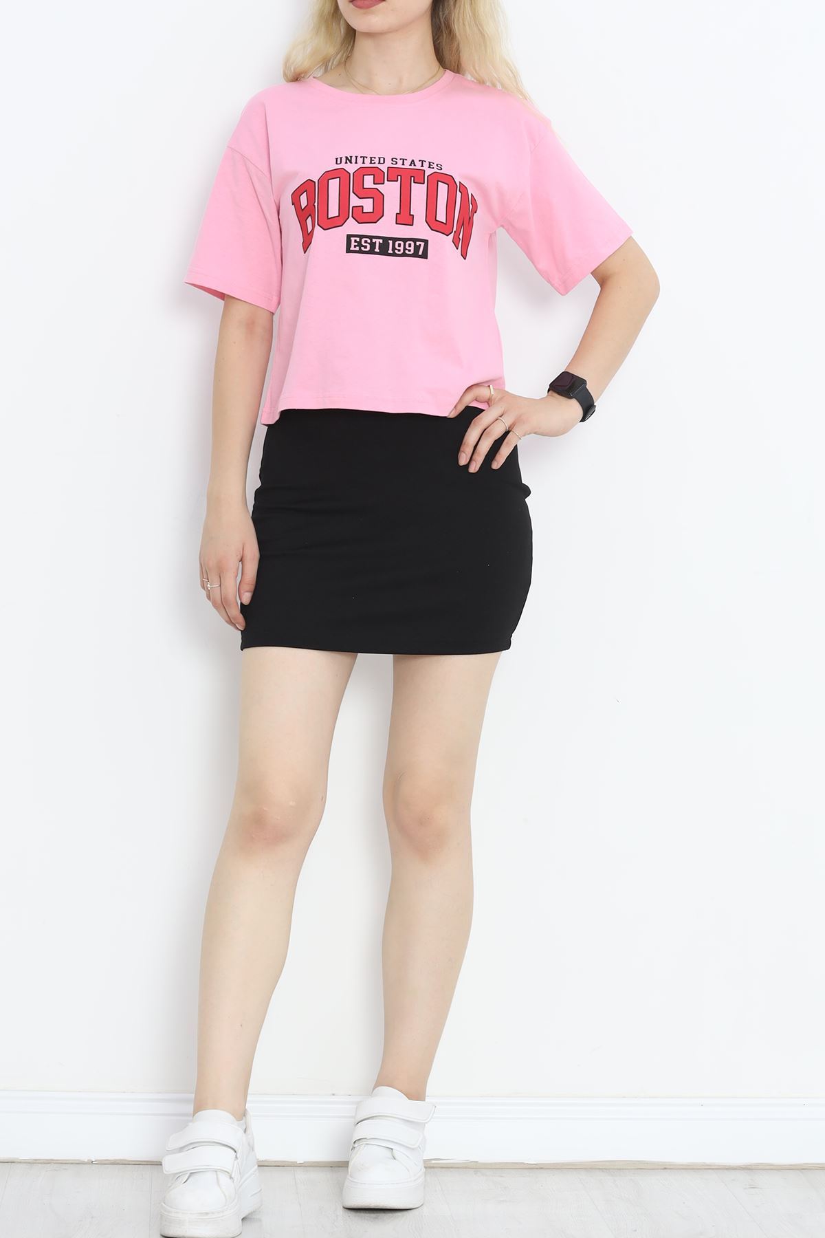 Printed Crop T-shirt Pink