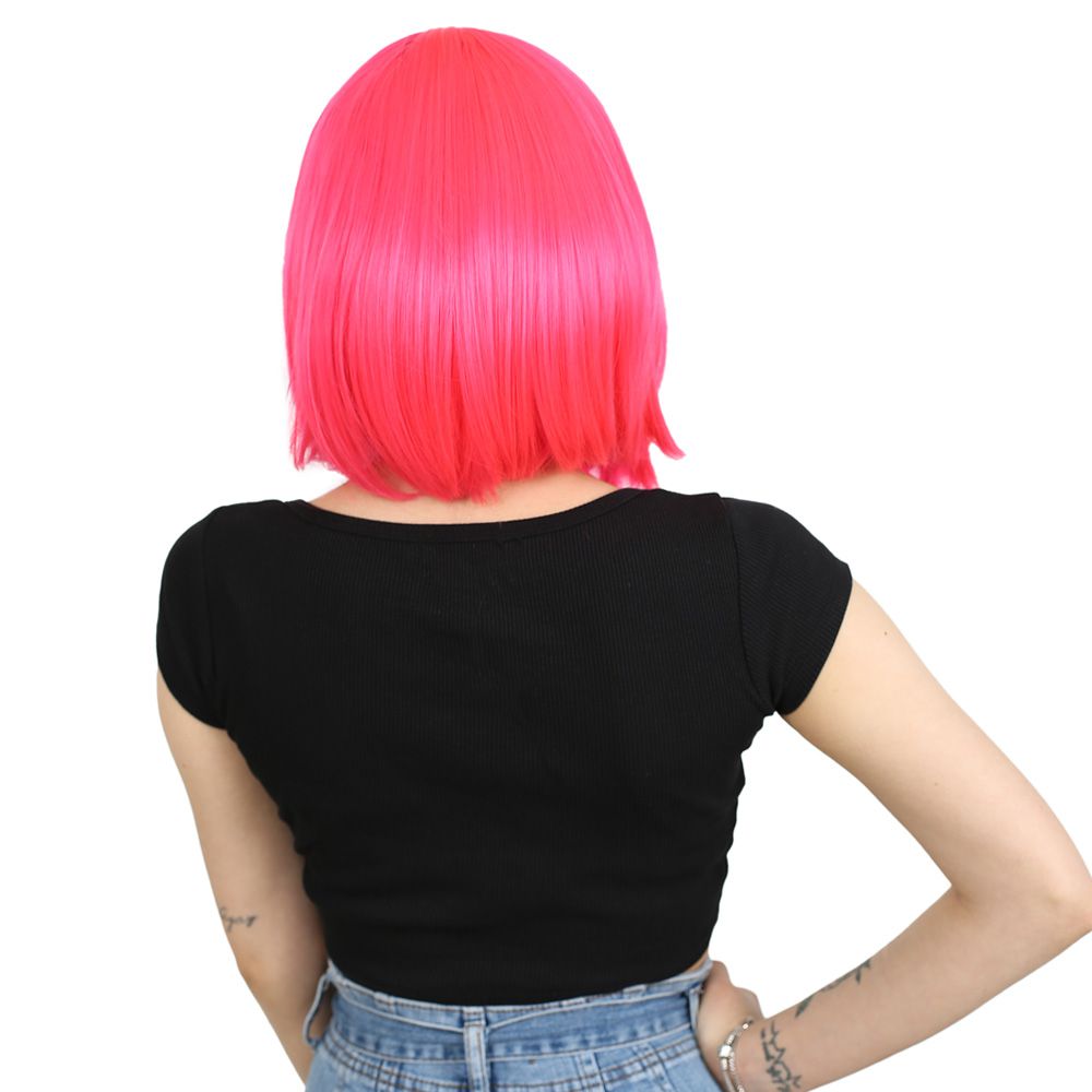 Kanekalon Fiber Synthetic Wig with Blunt Bangs / Neon Pink