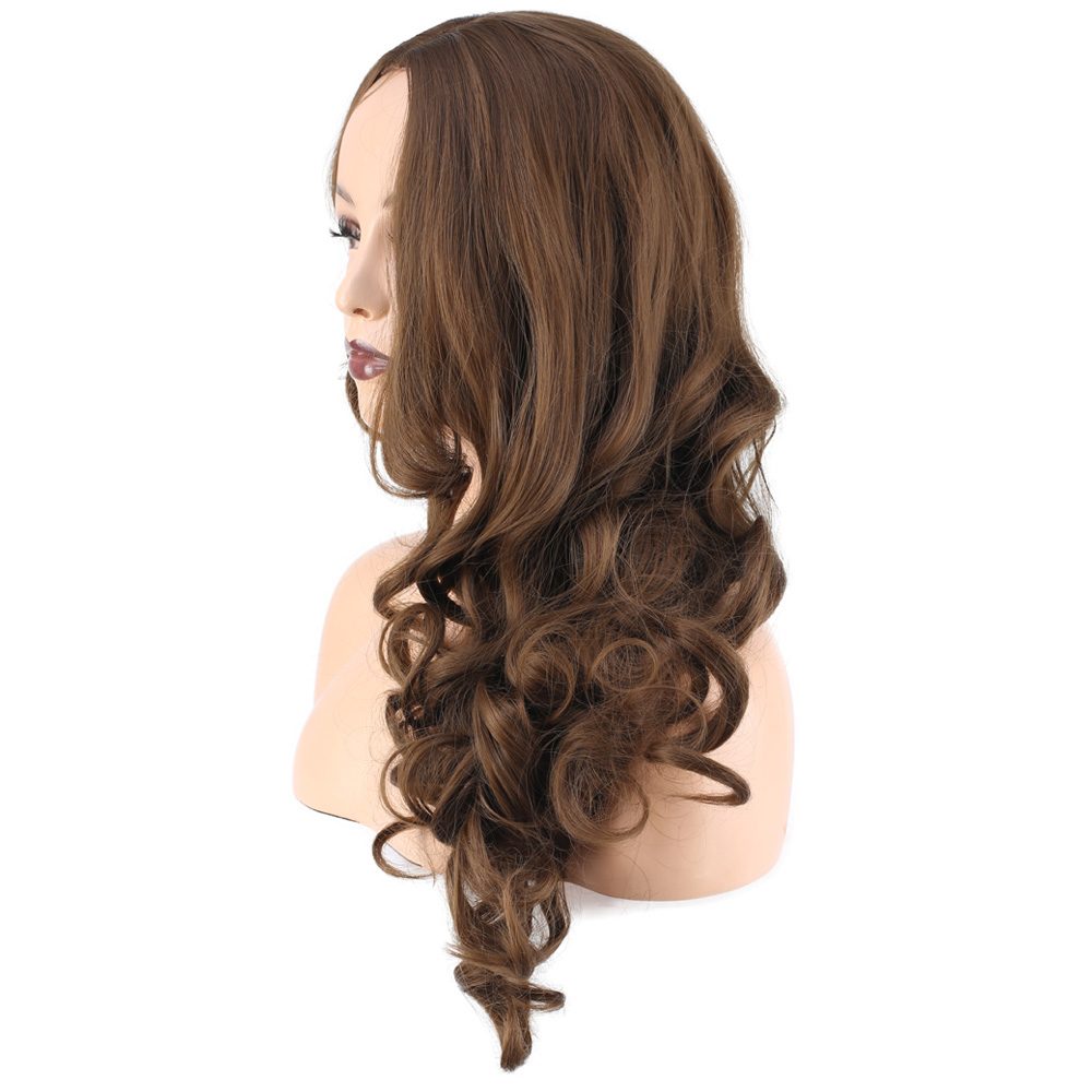 Long Kanekalon Fiber Synthetic Wig with Wavy Bangs / Dark Auburn