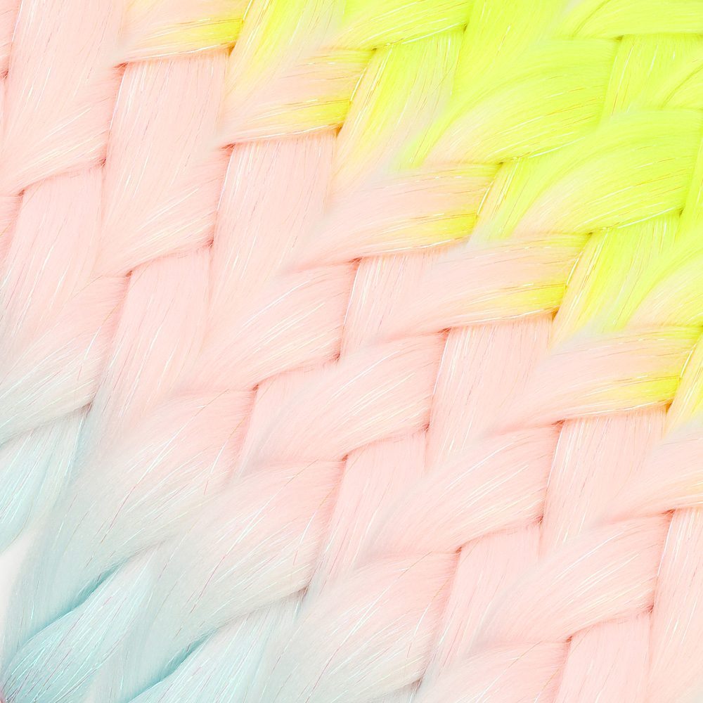 Silvery Neon Yellow / Candy Pink / Water Green Color Transition Braided Hair 100 Gr.