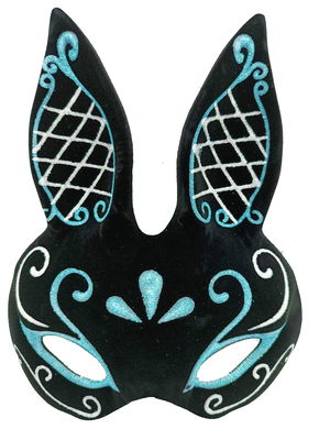 Black Color Blue White Silvery Black Suede Coating Rabbit Mask 18x16 cm