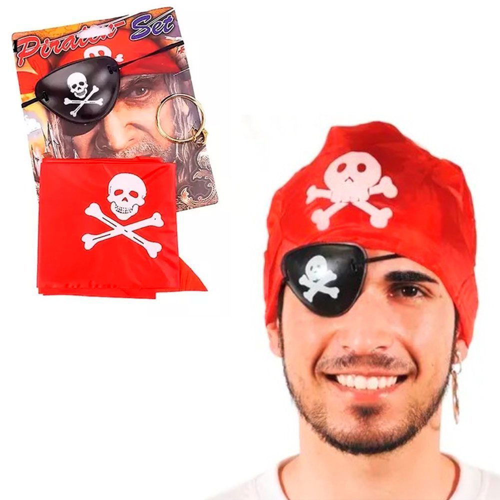 Pirate Bandana Pirate Eye Mask and Pirate Earrings 3pcs Costume Set