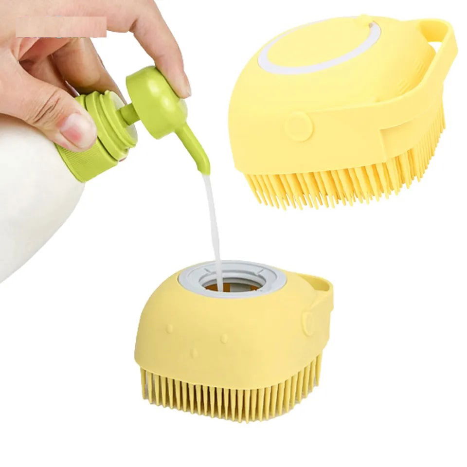 Multipurpose Pouch Brush Shampoo-Detergent Reservoir Silicone Shower -Pet-Kitchen Brush