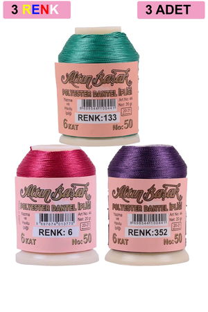 3 Pieces Altinbasak Oya and Lace Floss 20 gr - Turk - No: 006 - 352 - 133