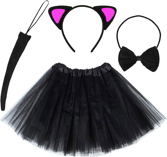 Cat Ear Crown Skirt Tail and Bow Tie Set of 4 Kids Fuchsia