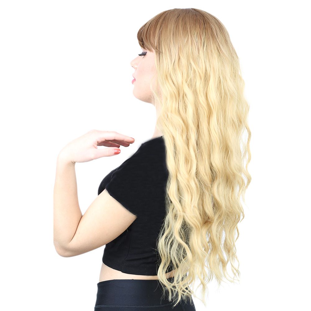 Kanekalon Fiber Synthetic Wig / Auburn / Yellow Ombré with Long Water Wavy Look with Special Bangs