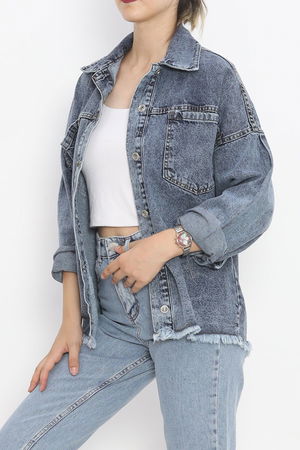 Jeans Jacket with Front Pockets Dark Blue