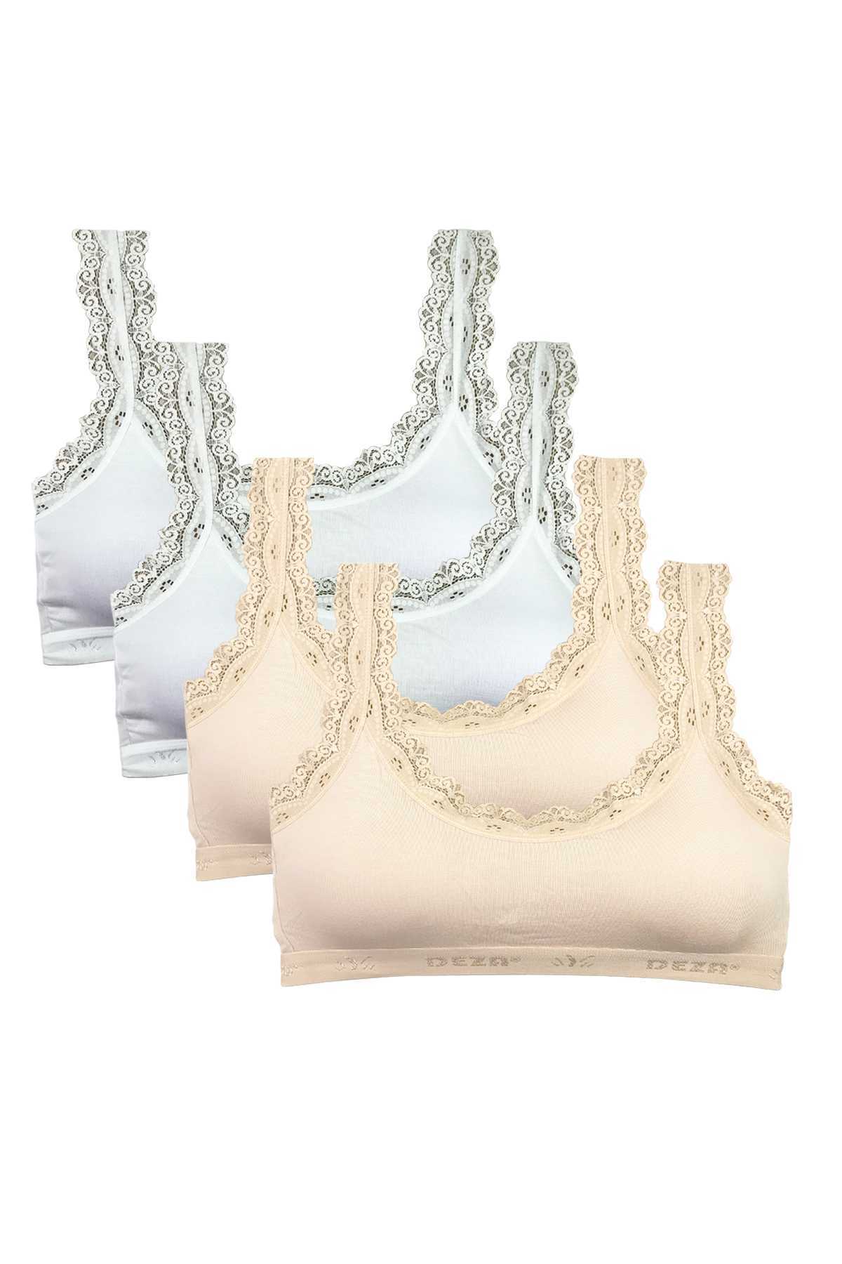 4 Pcs Lace Embroidery Embroidered Padded Bamboo Women Bustier White Cream