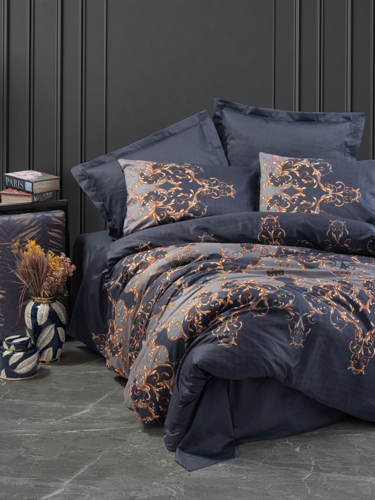 Double Satin Duvet Cover Sarina Navy Blue