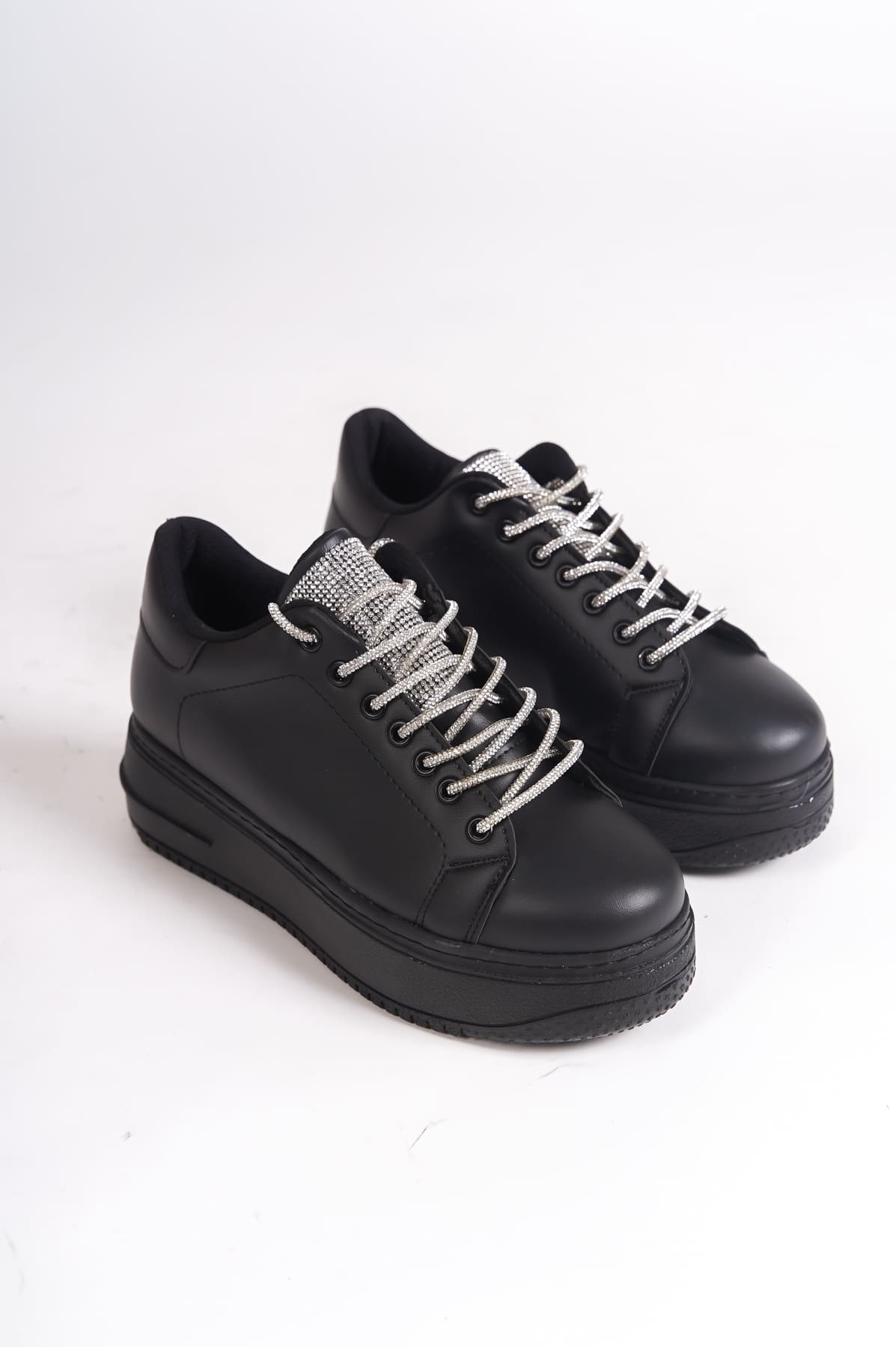 CLZ948 Lace-up Orthopedic Sole Women's Sneaker Shoes ST Black