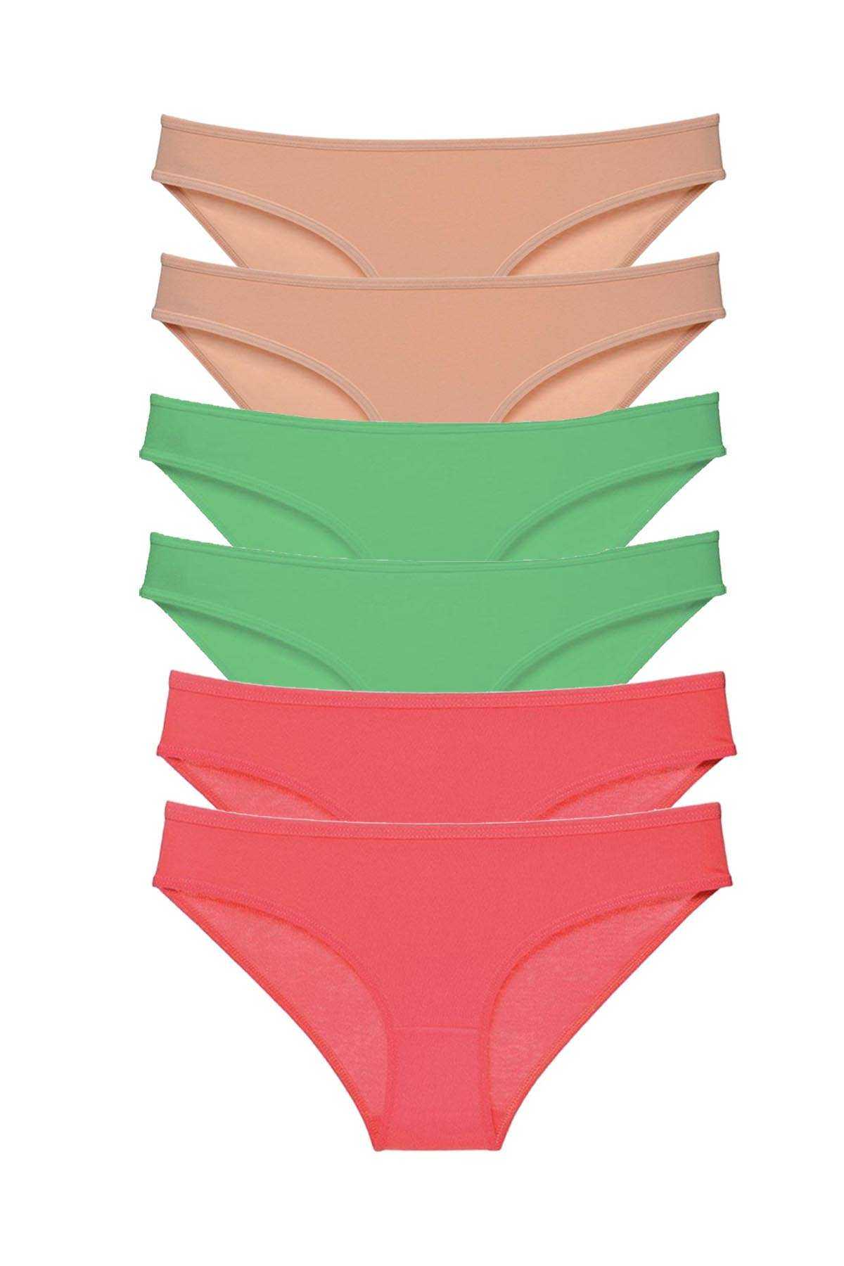 6pcs Super Eco Set Lycra Women Slip Panties Skin Green Fuchsia