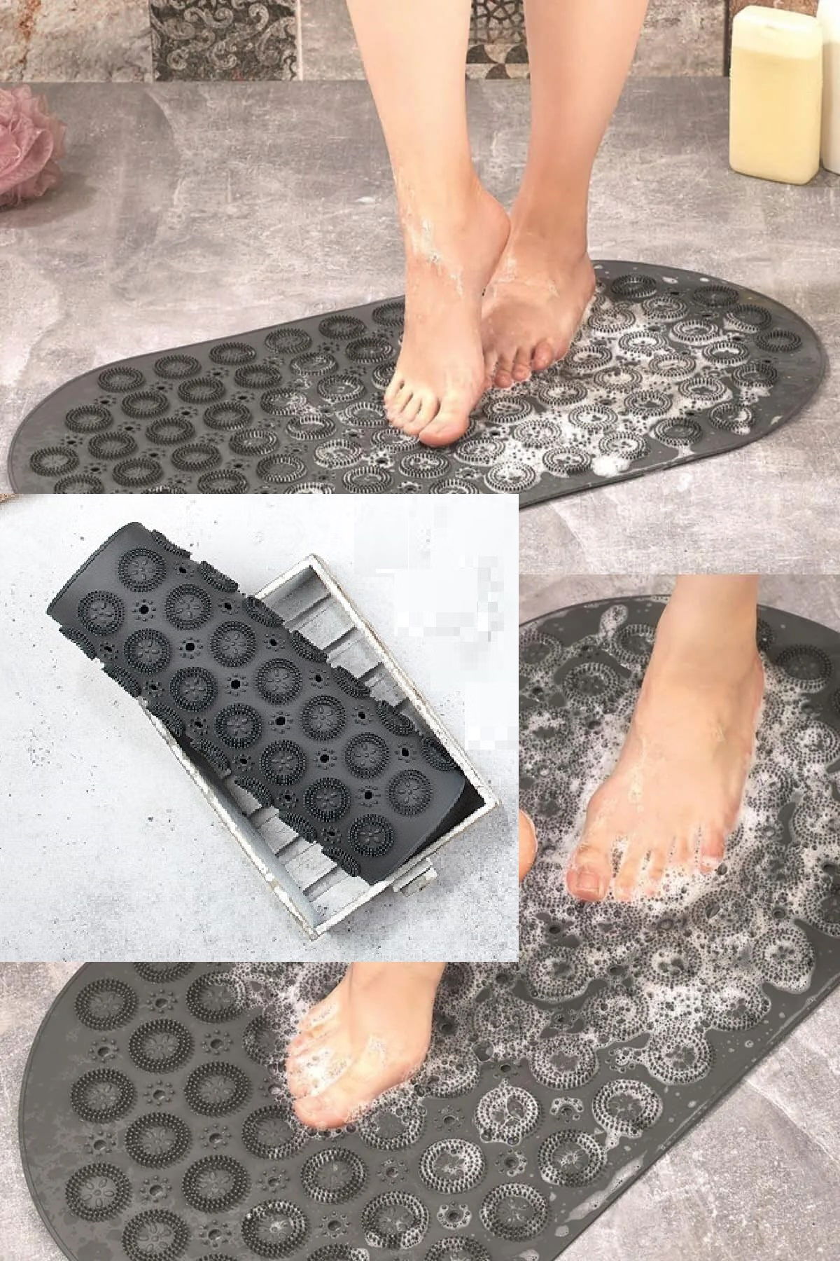 Suction Cup Bathroom Anti-Slip Mat- Serrated Foot Shower Mat Silicone Massage Pad