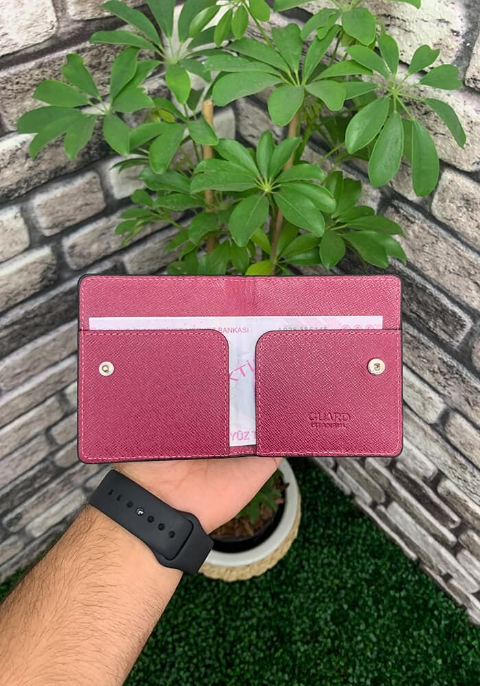 Fuchsia Saffiano Patented Design Leather Card Holder