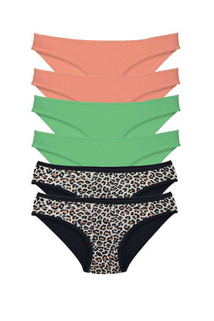 6 Pcs Lycra Women Slip Panties Leopard Powder Green