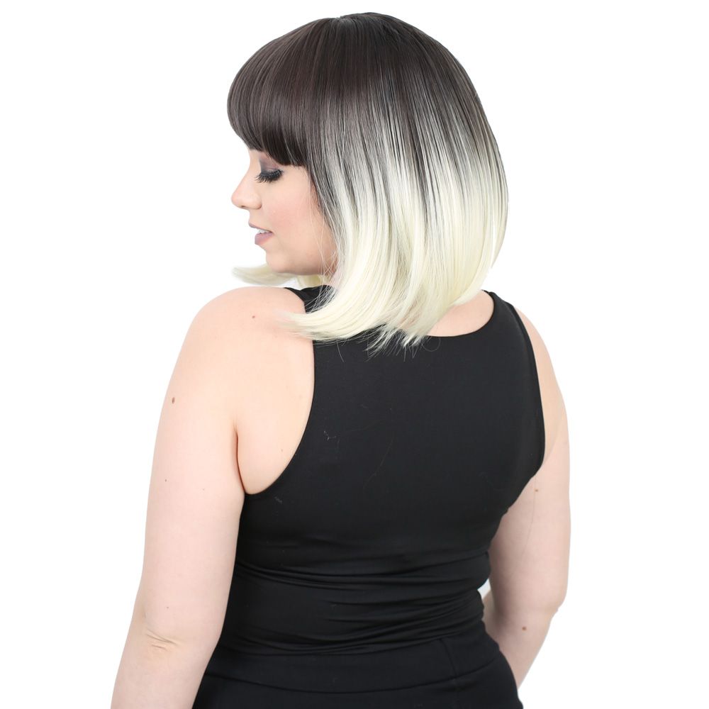 Kanekalon Fiber Synthetic Wig with Short Cut Special Bangs / Ashy Black / Platinum Ombré