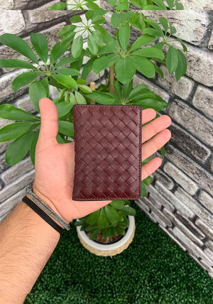 Hand Knitted Burgundy Leather Card Holder