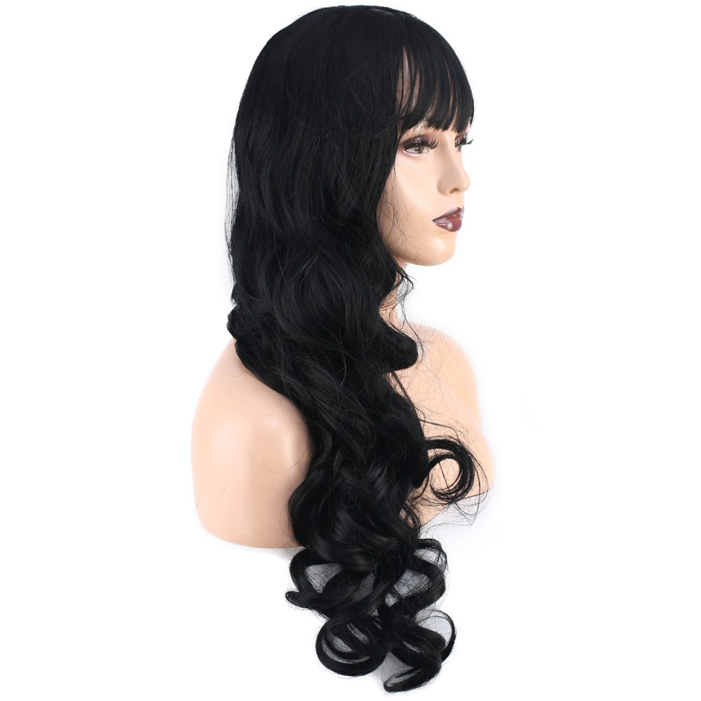 Long Kanekalon Fiber Synthetic Wig with Wavy Custom Bangs / Dark Chestnut