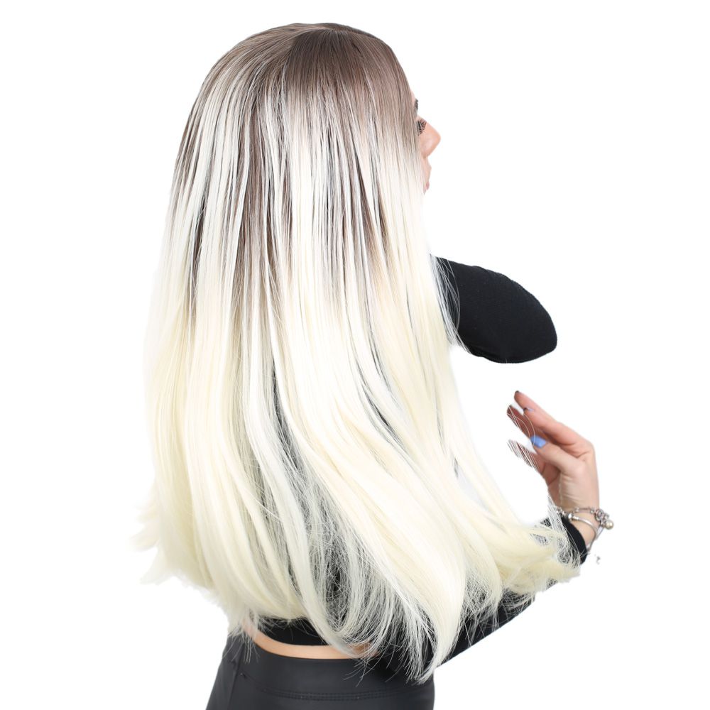 Kanekalon Fiber Synthetic Long Straight Wig / Ashy Light Brown / Platinum Ombré