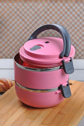 Lunch Box Food Thermos Storage Container Thermos 2 in 1 - STEEL Pink