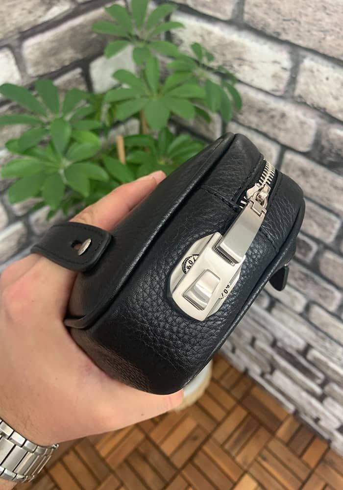 Black Genuine Leather Combination Handbag