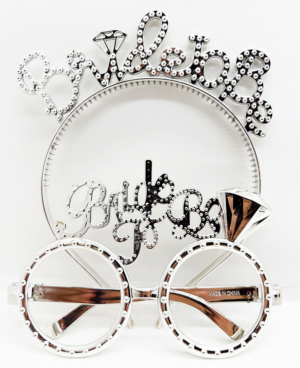 Bride To Be Written Crown and Bride To Be Written Glasses Set Silver Color