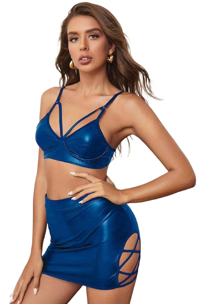 Women's Fancy Leather Costume Harness Erotic Outfit D21053 Blue