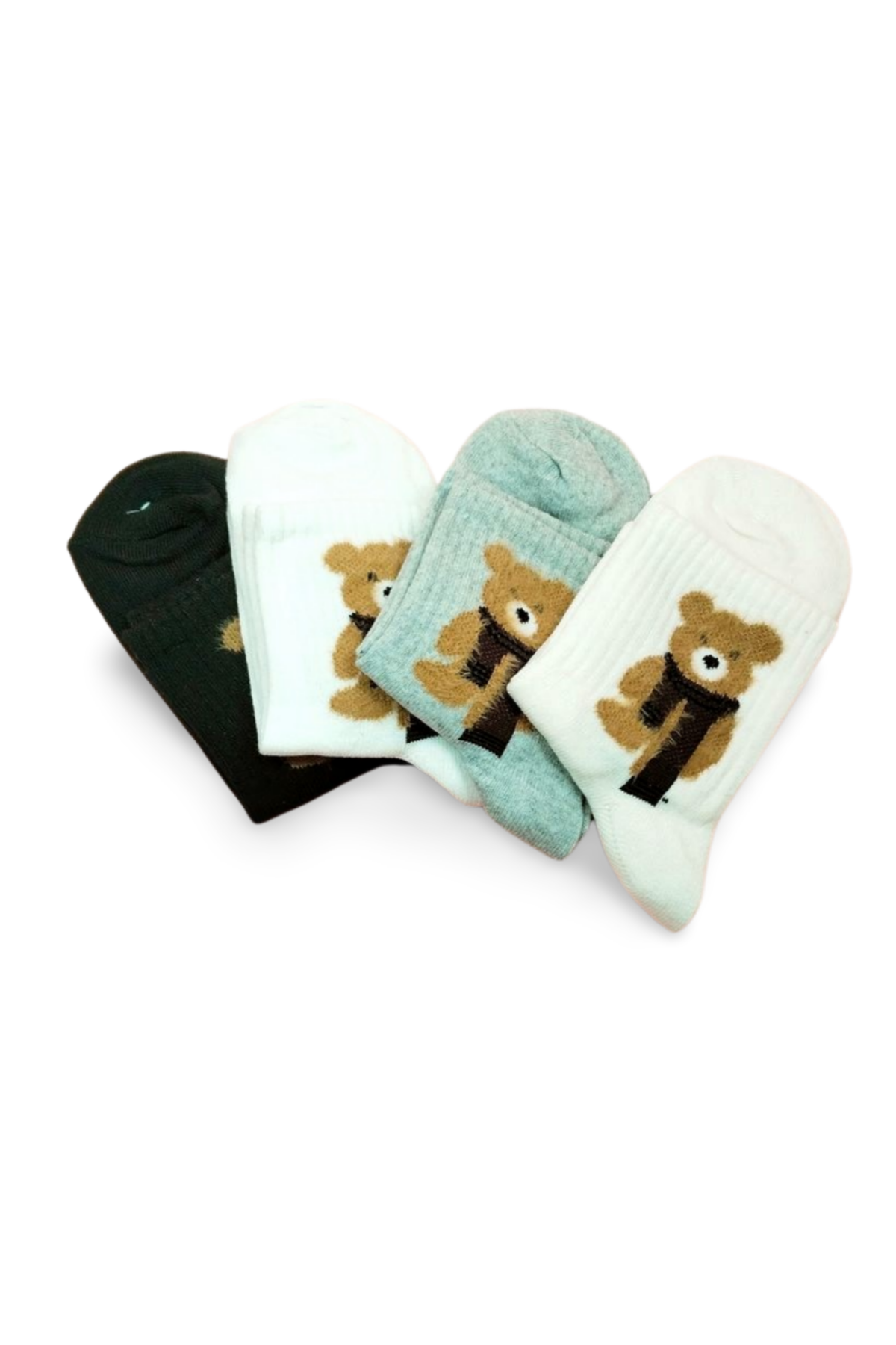 Plush Teddy Bear Embroidered Women Socks 4 Pairs