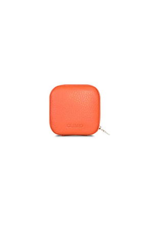 Orange Zippered Leather Mini Accessory Bag