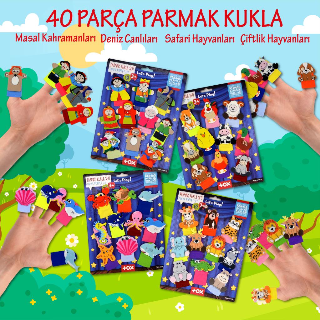 4 Sets - 40 Pieces Fairy Tale Heroes, Sea Creatures, Safari and Farm Animals Finger Puppet