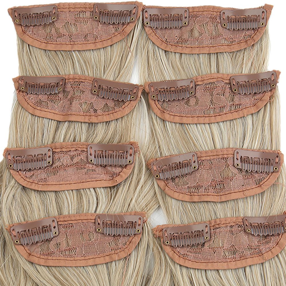 Kanekalon Fiber Synthetic Wavy 8 Piece Hair Snaps / Caramel Platinum Highlights