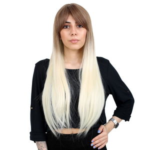 Kanekalon Fiber Synthetic Long Straight Bangs Wig / Auburn / Platinum Ombré