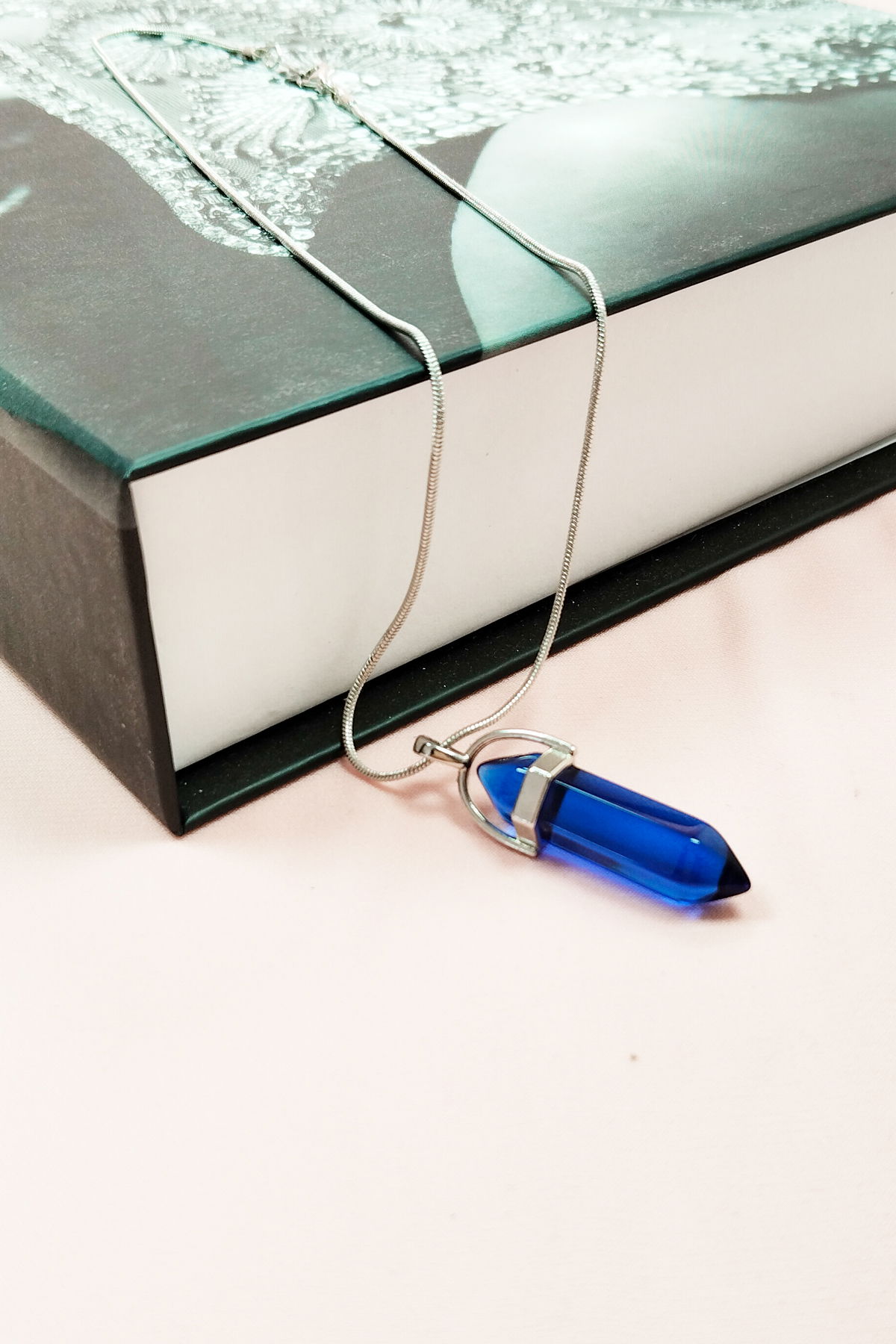 Handmade Design Necklace with Sapphire Natural Stone Chain Pendant: 3.5 cm Chain: 20 cm Boxed