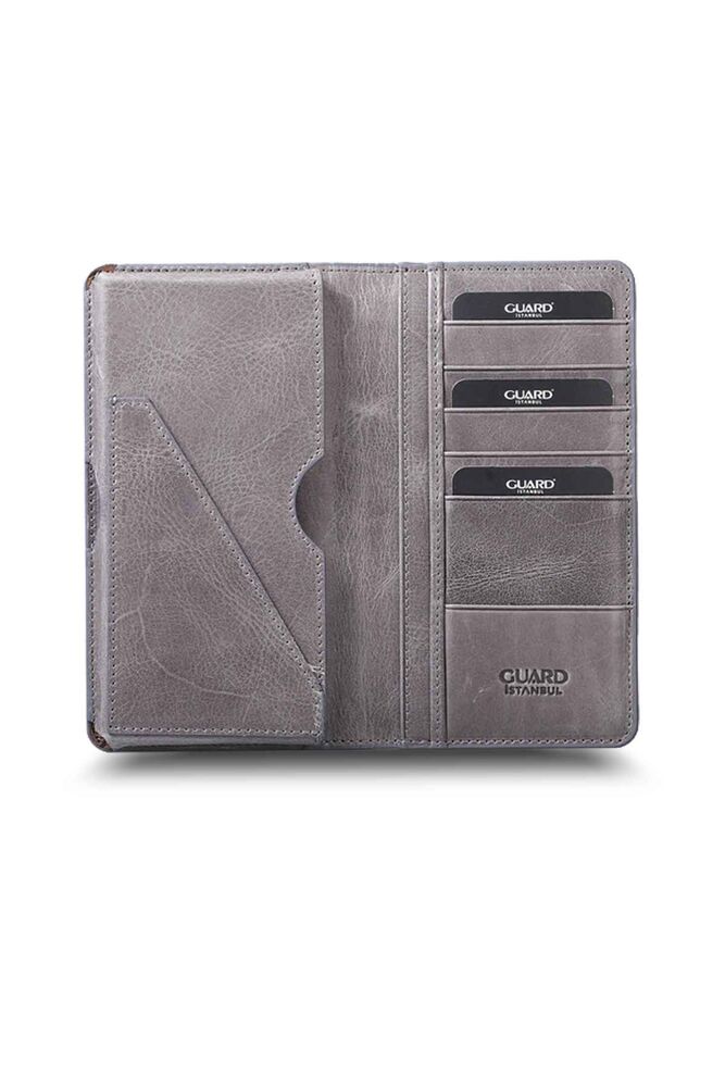 Antique Gray Leather Unisex Wallet with Plus Phone Entry