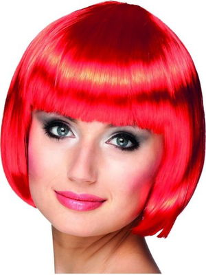 Red Color Party Wig Blunt Hair