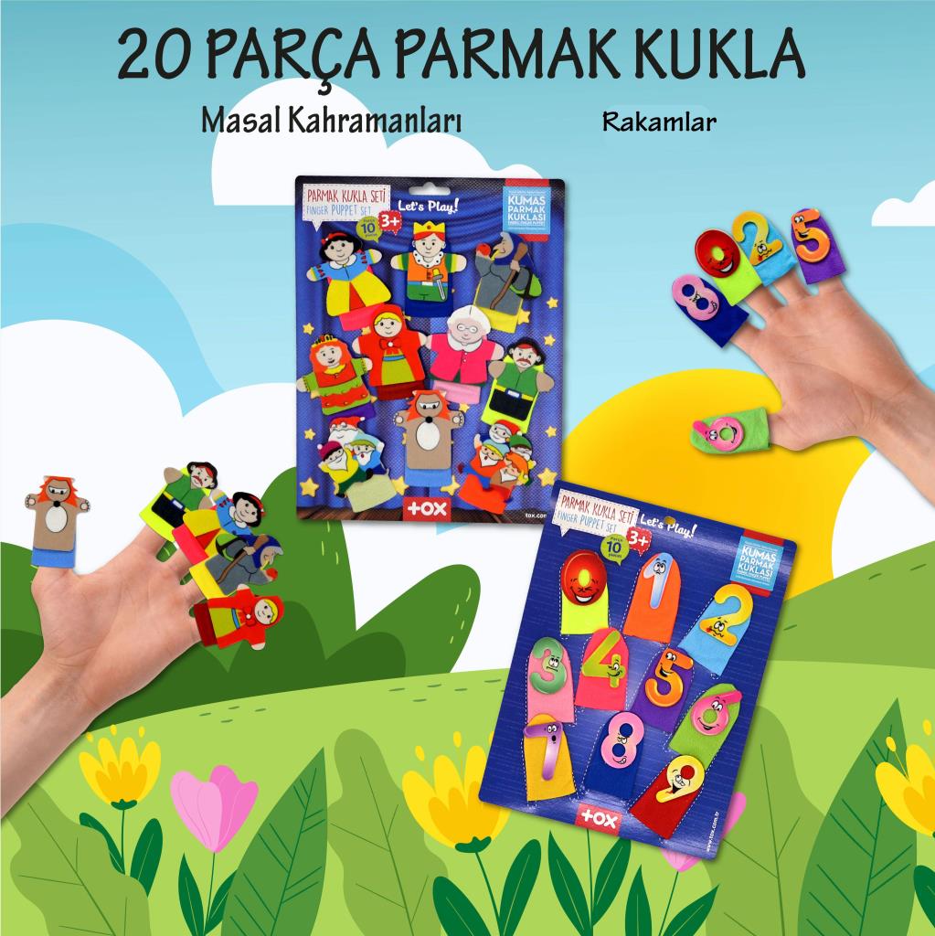 2 Sets - 20 Pieces Fairy Tale Heroes and Numbers Finger Puppet