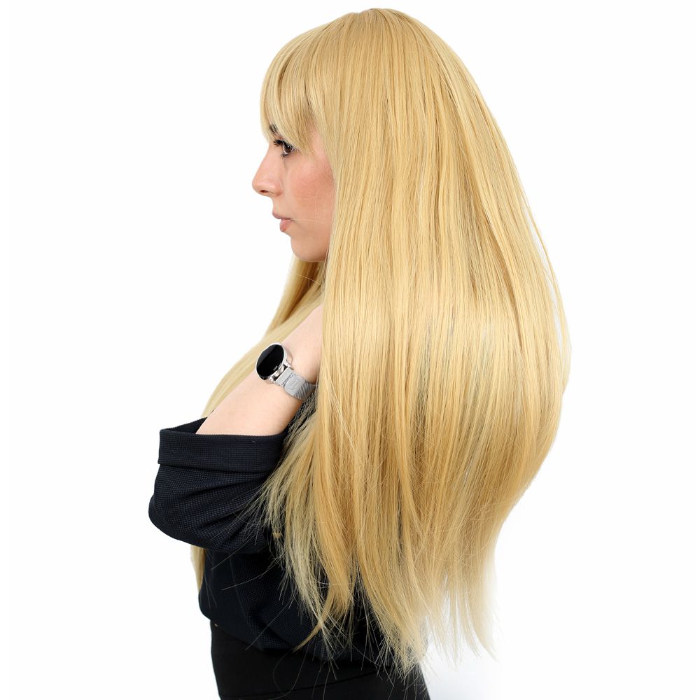 Kanekalon Fiber Synthetic Long Straight Bangs Wig / Yellow